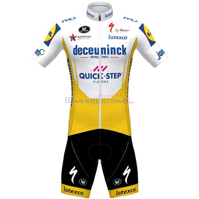 Abbigliamento Ciclismo Deceuninck Quick Step Manica Corta 2020 Bianco Giallo